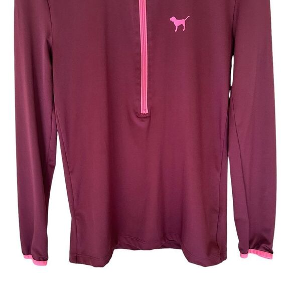 PINK Victorias Secret Ultimate Raspberry / Berry W/ Pink Strip 1/2 Zip Up  Small - Picture 3 of 11